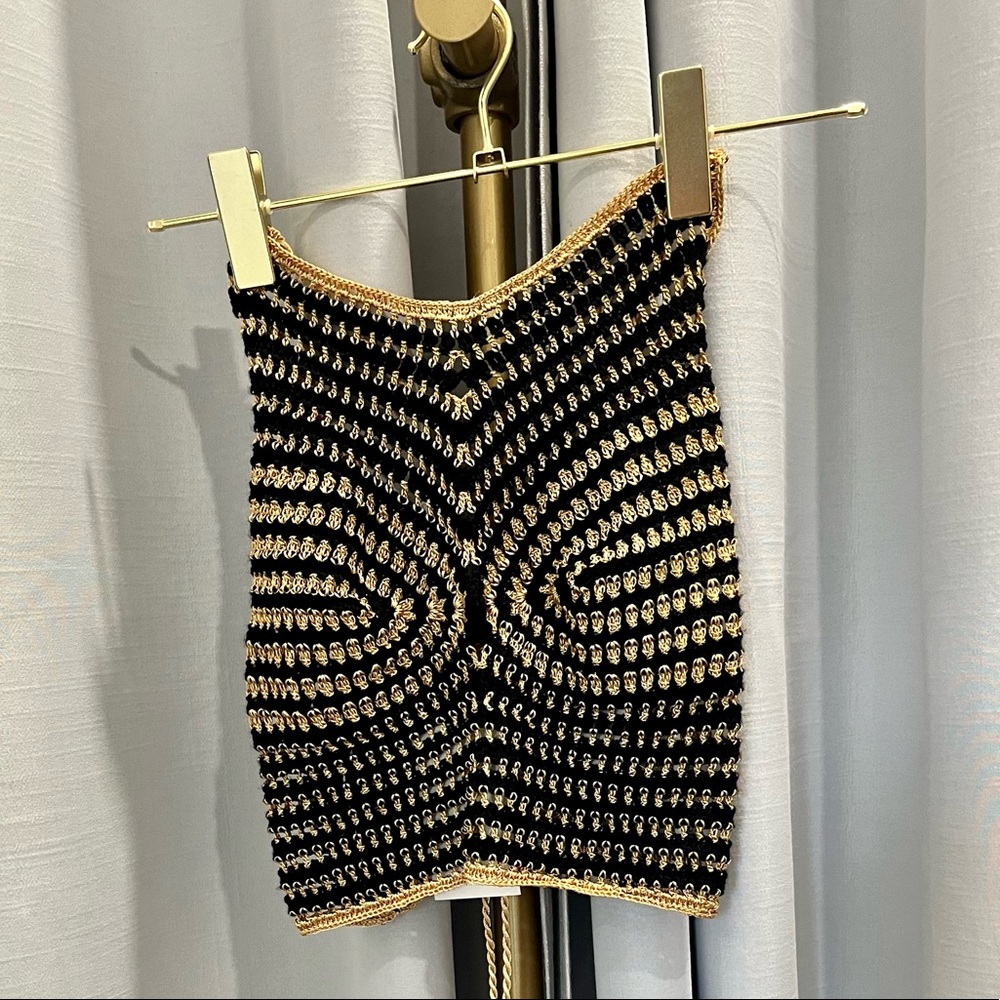 Crochet bralette top. Black & gold. NWT. Designer